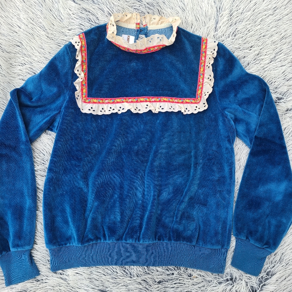 1960 blue velvet Victorian inspired Top
